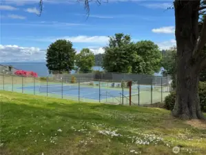 Tennis court looking towards Puget Sound