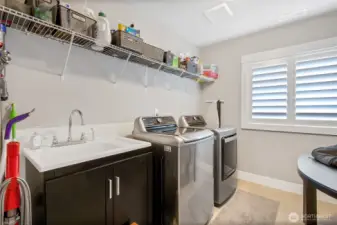 Laundry room with utility sink on upper level