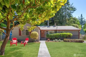 Expansive lawns and gardens on quiet street
