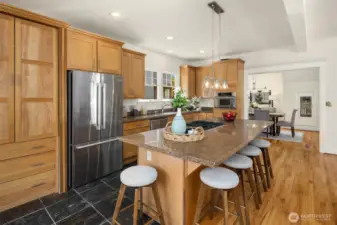 Built-in pantry storage and easy dining room access