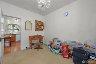 A bedroom on the main floor, right off the kitchen.