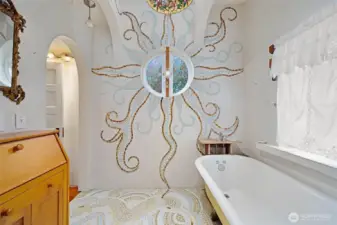 The main floor bathroom.  The door on the left connects to the bedroom on the main floor.