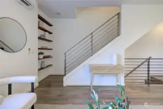 Custom Walnut Shelving with built in wine glass rack