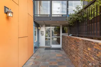 Walkway to main entrance with Call box