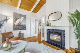 Sunroom with double-sided gas fireplace