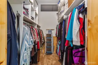 Large walk in closet with additional storage space.