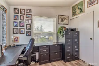 Den/office has closet for flexible use