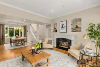 Living and dining rooms are connected for nice flow when entertaining