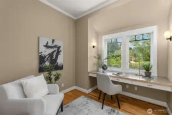 Office with garden views