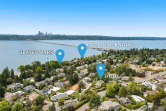 This aerial view shows how close you are to 2 (of 4) waterfront parks nearby.