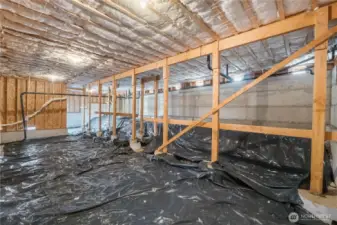 crawl space with 10ft ceilings. Loads of storage or potential shop space.