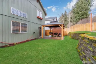 Beautiful back yard with Gazebo and storage shed.