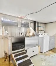 Large laundry area with fantastic dog wash station