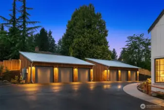 Garages are detached and clustered to the side of the community, just a few steps from the home.  Clad in priceless, hand split cedar siding, salvaged from St. George church, which previously stood on the property.