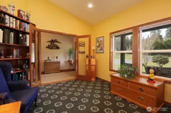 Sunny Office w/French doors just inside the entry.