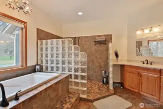 Primary ensuite. Walk-in shower, jetted tub and double sinks.