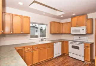 Large kitchen with plenty of space for meal preparation.