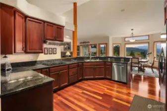 Tons of counter space in this massive kitchen.