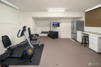 Flex room on the lower level is a great place for the home gym and shop.