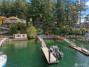 A 45 foot concrete float provides a safe level surface to and from your boat while adjusting to the tide levels.
