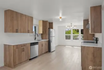 Kitchen and dining area without staging