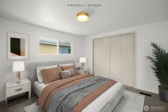 Virtually staged primary bedroom