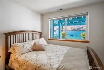 Guest bedroom in lower unit. Checkout that view!