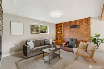 The lower level has new carpet and a pellet stove