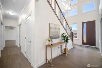 Downstairs entry with storage under the stairs.