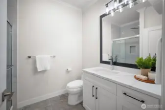 Downstairs bathroom, full size with shower.