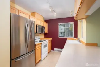 Kitchen has newer fridge and microwave