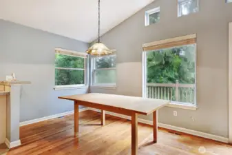 Dining area with a view to the wooded ravine.