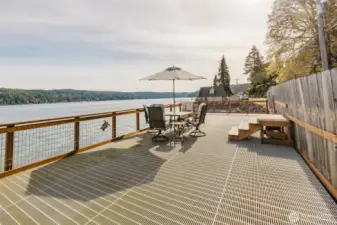 Seller has the fencing up against the deck for security, but it can be removed and the stairs placed up to a motor home.