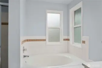 Privacy glass lets in the light for those quiet moments when you treat yourself to the soaking tub.