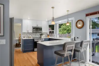 The kitchen was remodeled in 2019 with new cabinets and  countertops.