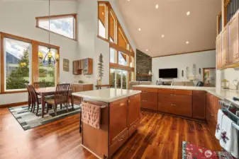 Seamless flow between the kitchen and dining areas--perfect for hosting