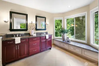 Ensuite bathroom with double vanity.