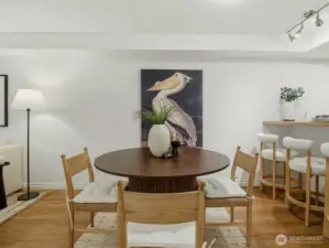 Large dining area and bar seating.