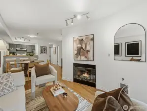 Cozy living room with gas fireplace.