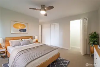 VIRTUALLY-STAGED to show spaciousness of this bedroom!  Very large and private primary suite includes 2 closets and brand new paint and plush carpeting.  Bathroom just around the corner.