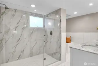 beautifully remodeled bathroom on the lower level
