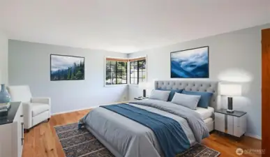 Virtually staged primary bedroom.