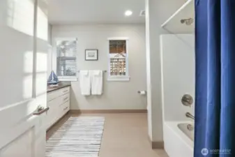 Plenty of space to get ready in the morning with a double sized, single sink vanity