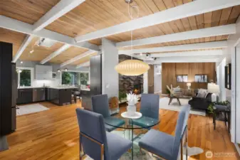 Seamless flow from living to dining to kitchen areas