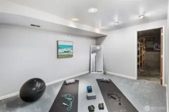 Work out room with large storage closet