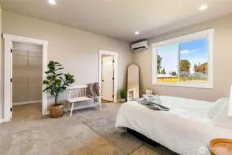 Primary bedroom on one side of the home provides nice separation from other bedrooms