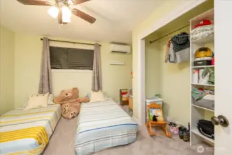 First bedroomon the right as you walk down the hall.  Mini split keeps the temp perfect year around. Over sized closest is awesome!