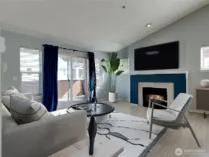 Cozy living room with gas burning fireplace
