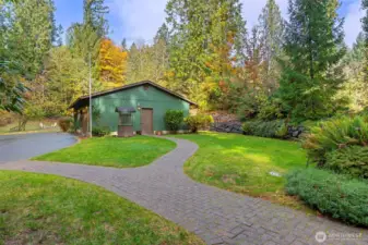 Walkway from front porch to detached garage