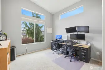 Dedicated main floor home office or flex room with natural light (adjoining bathroom with shower), perfect for remote work, study, or creative space.